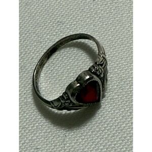 Vintage Kiddiegem Ring Child Signet Sterling Silver Heart Ring Size 2.5 Red